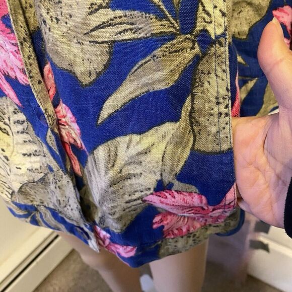 Chico's Linen Women Button Front Shirt Jacket Top Sz 3/XL Floral Blue Pocket - Picture 6 of 9